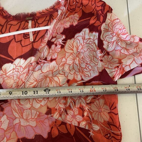 Free People Moroccan Roll Maxi Dress M Orange Red Flowers Boho No Slip Flaw - Picture 10 of 10